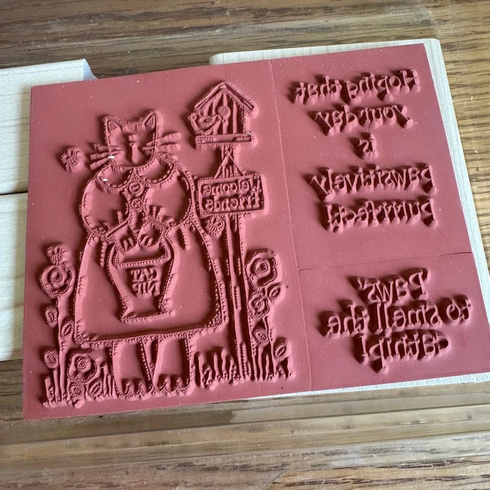 Stampin‎ Up Pawsitively Purrrfect 1998 Cat Wood Mount Rubber Stamp Set 3pc